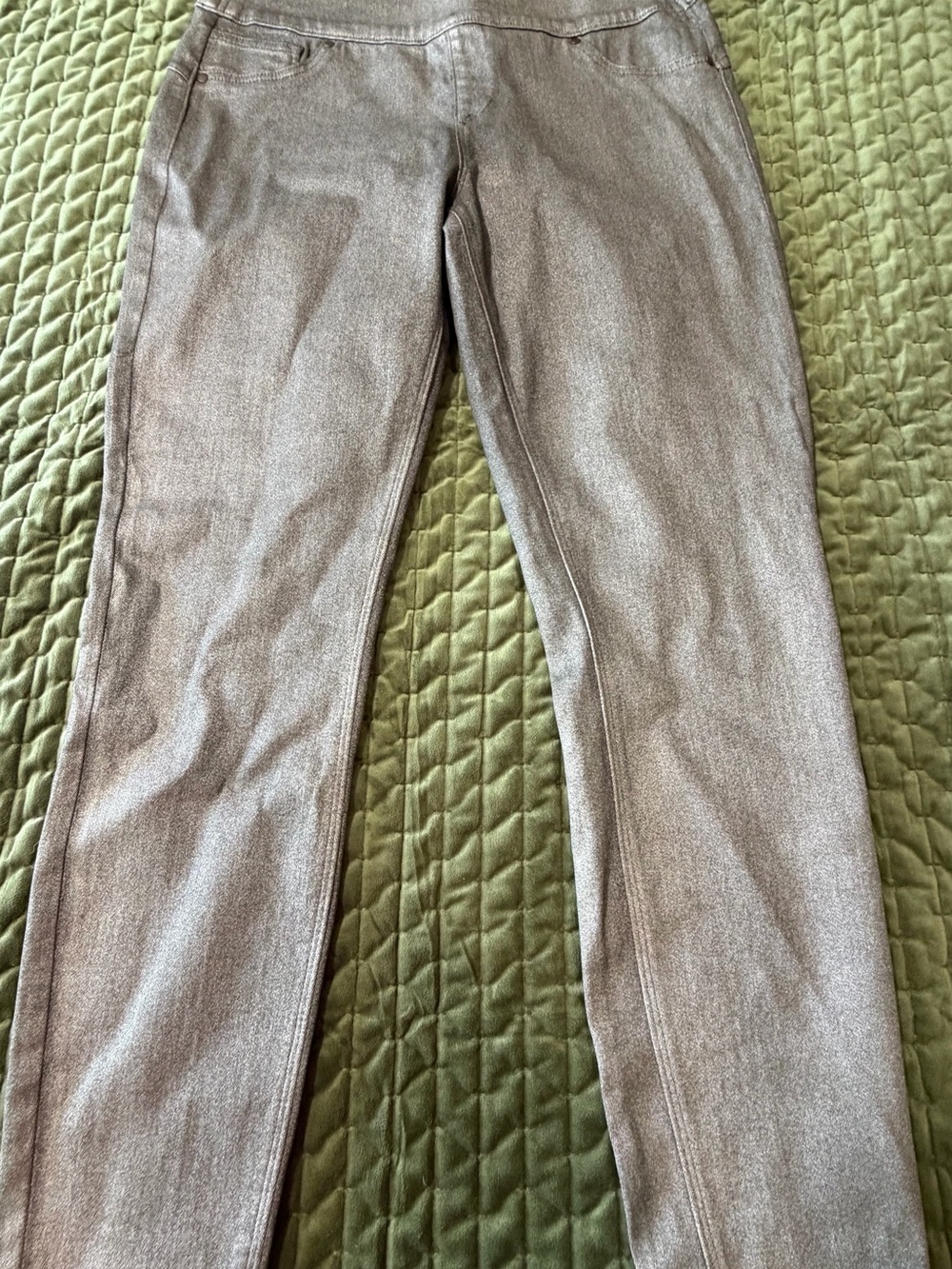 SPANX pewter shimmer gray pull‎ on jeans size XL - Picture 3 of 13
